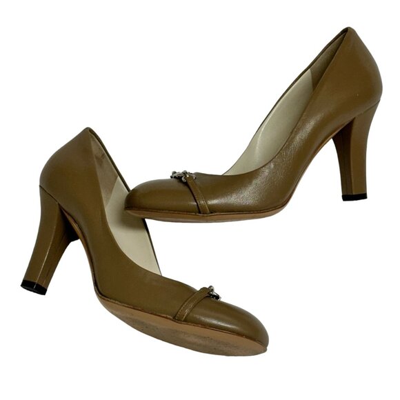 GUCCI Tan Leather Round Toe Pumps,  Size 37.5 - Picture 8 of 13
